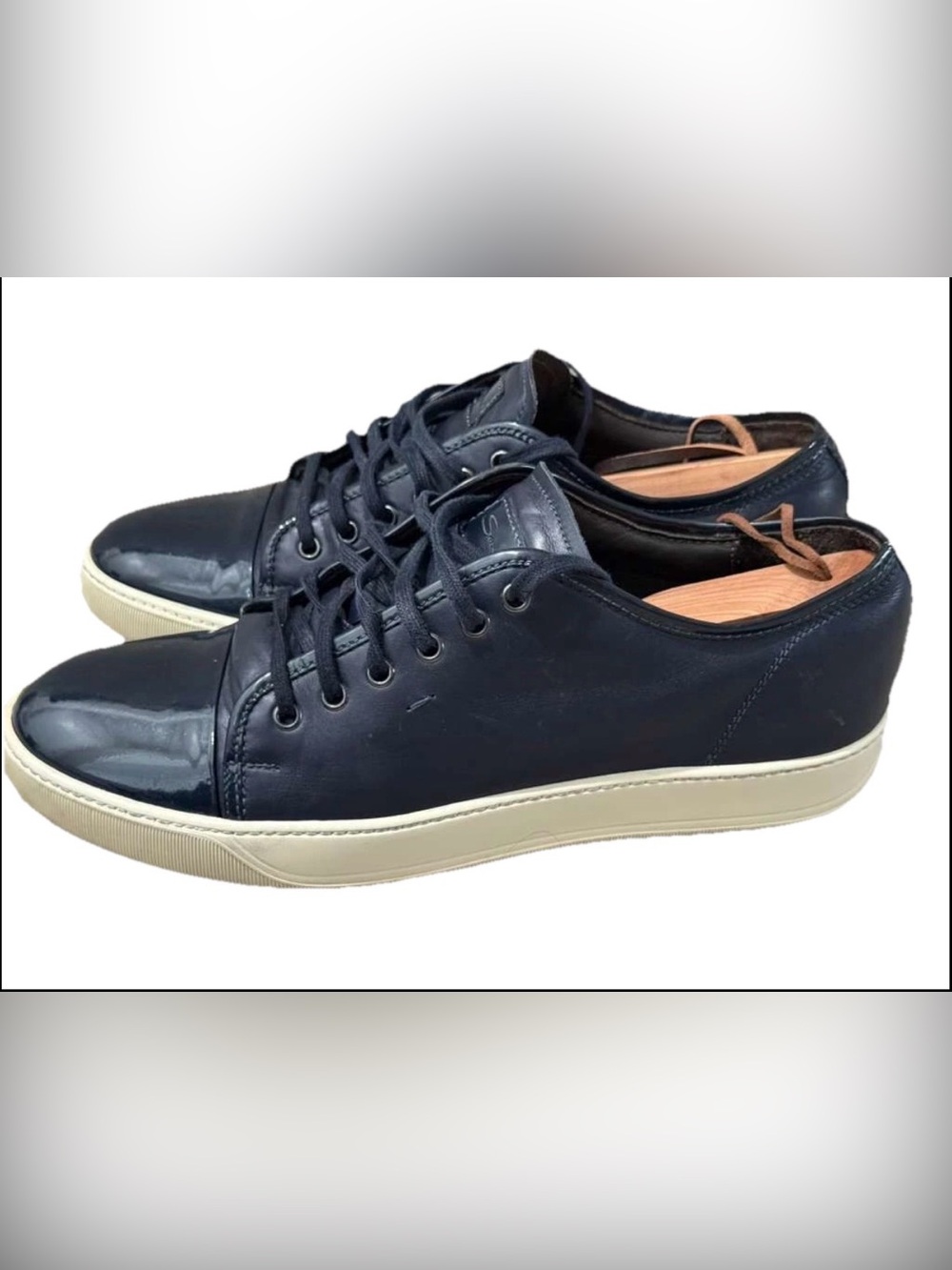 Santoni Men's Blue Leather Cap Toe Sneakers Size 12 Made In Italy Low Top